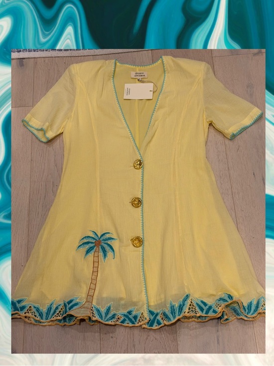 Chasing Unicorns Dresses & Skirts - Chasing Unicorns Yellow Mini Dress with Turquoise Embroidery BNWT XS